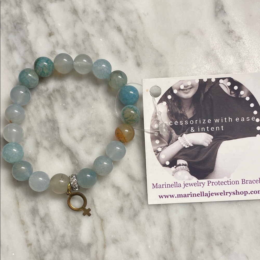 Blue and Gold Agate precious gemstone Bracelet